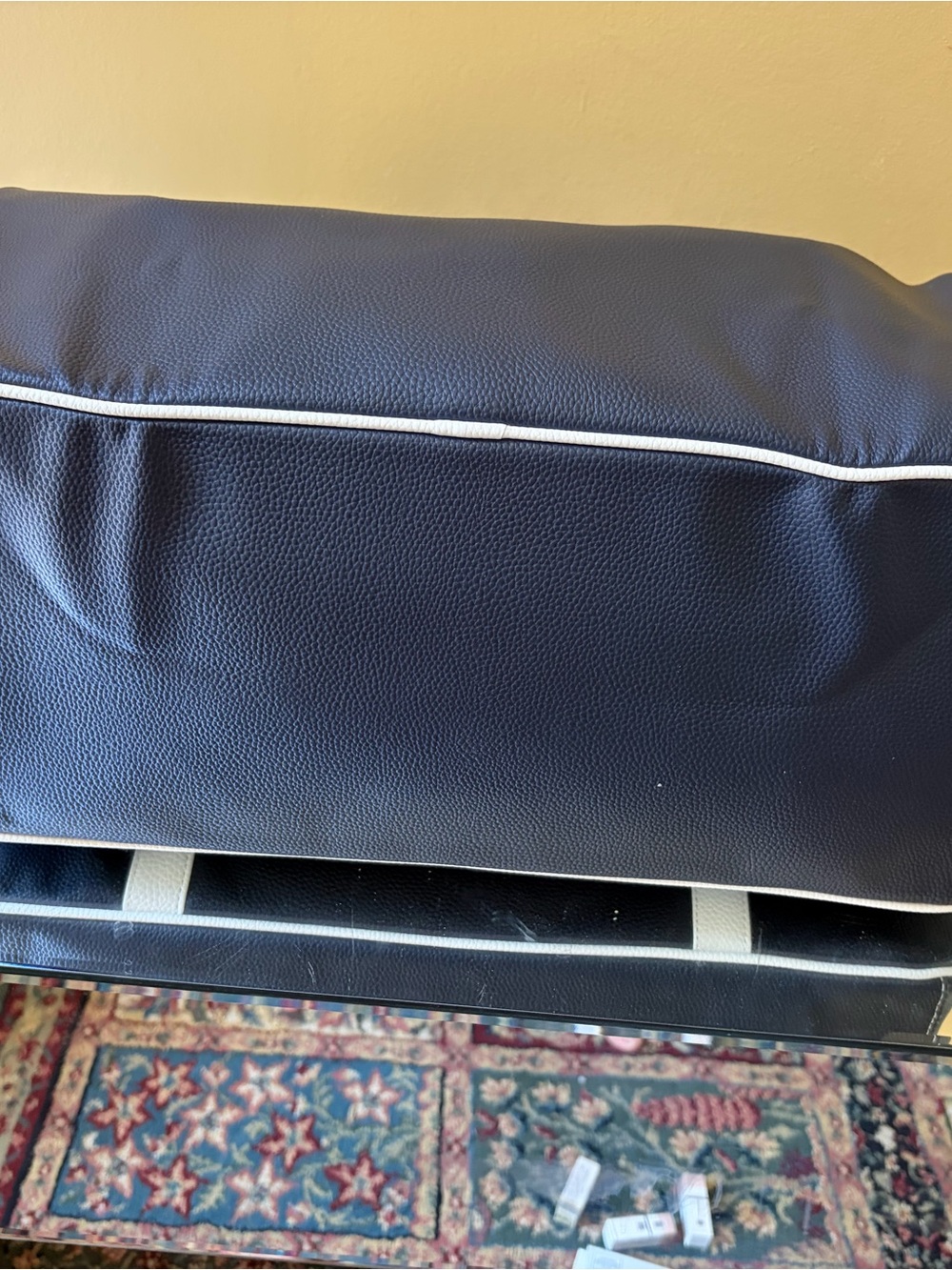 Ralph Lauren navy with white trim faux leather travel weekend duffel bag - Picture 9 of 11